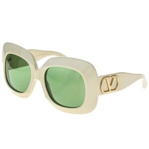 New! Valentino VLS 180B, Cream Sunglasses with Green Lenses, Authentic